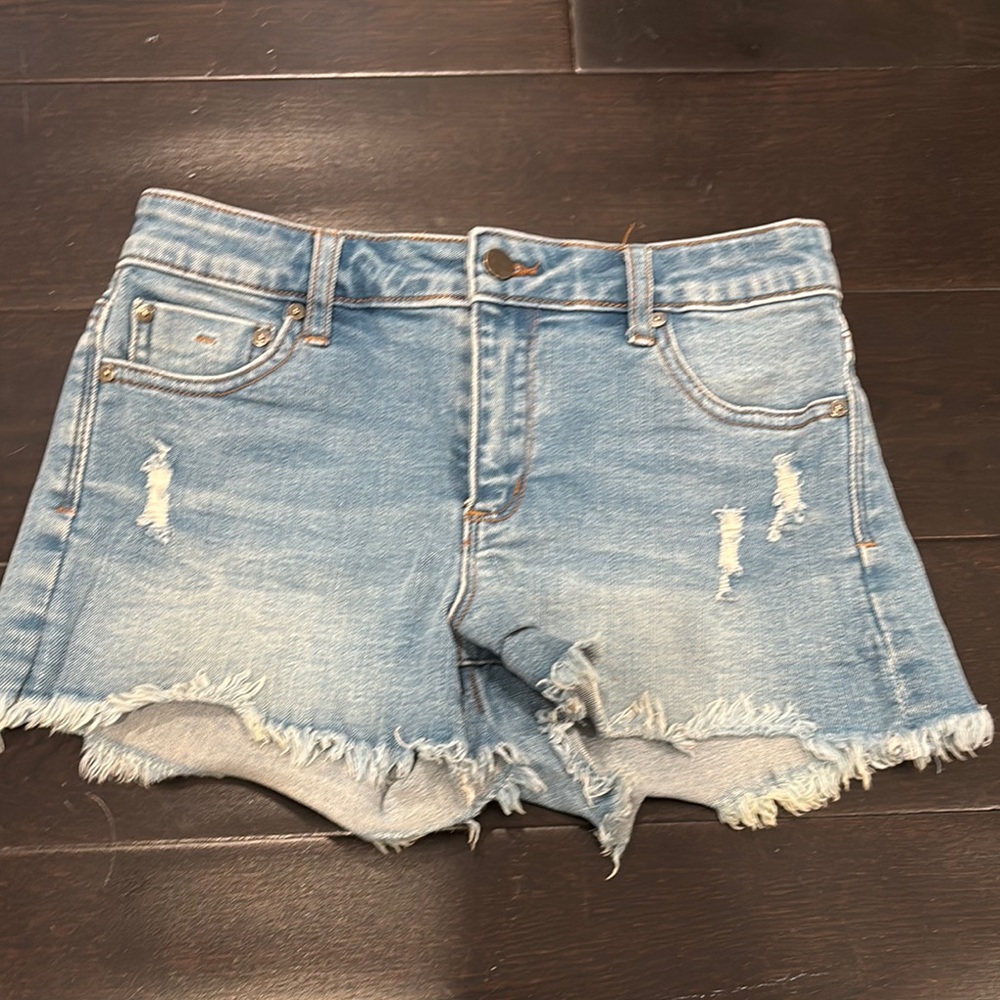 Denim Distressed Kids Shorts Aqua